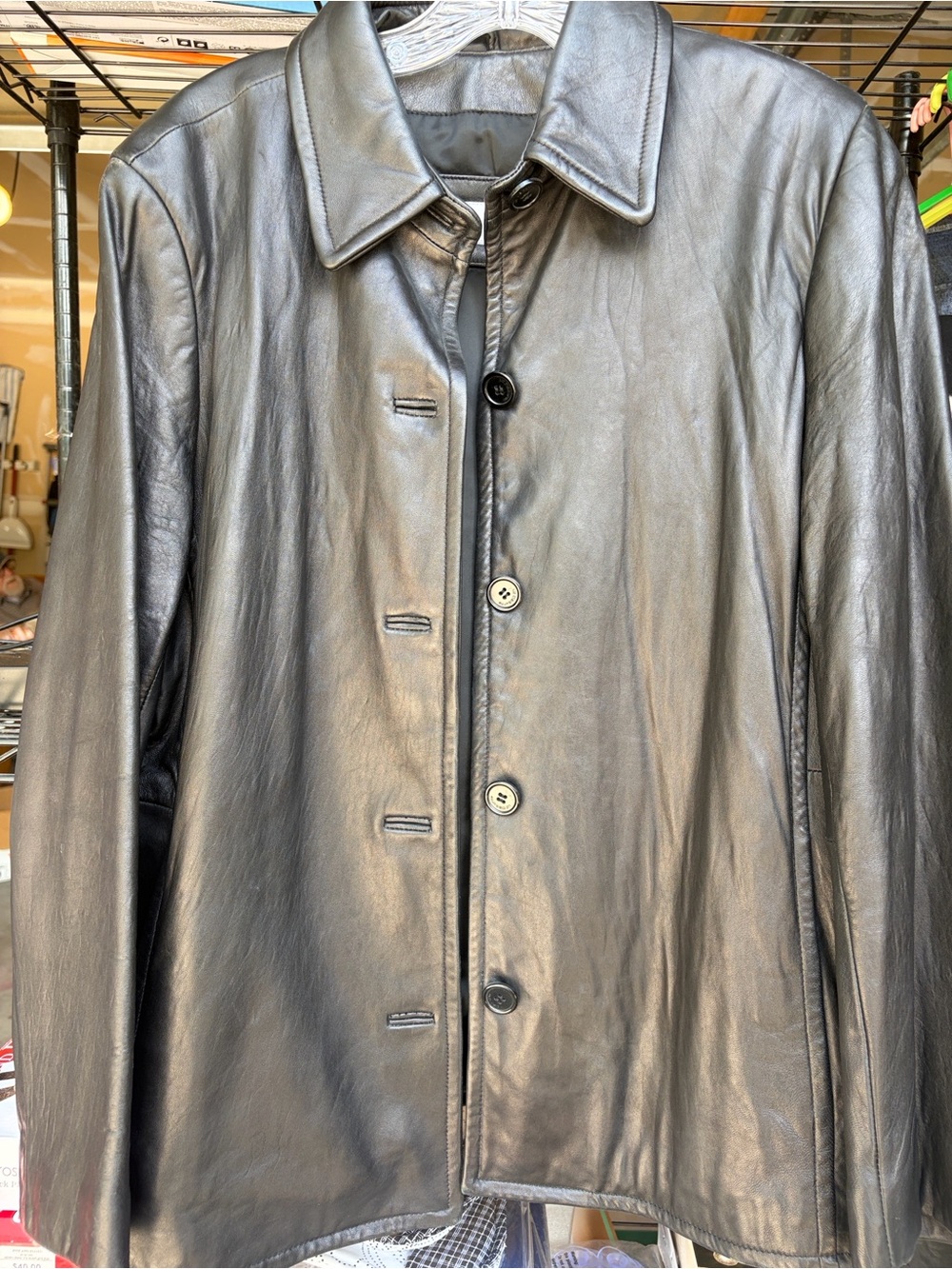 Woman’s Liz Claiborne VTG Black Leather Button-Up Jacket